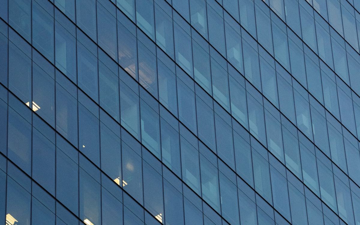 Glass facade of a modern office building