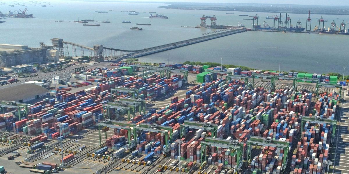 Aerial view of a container port